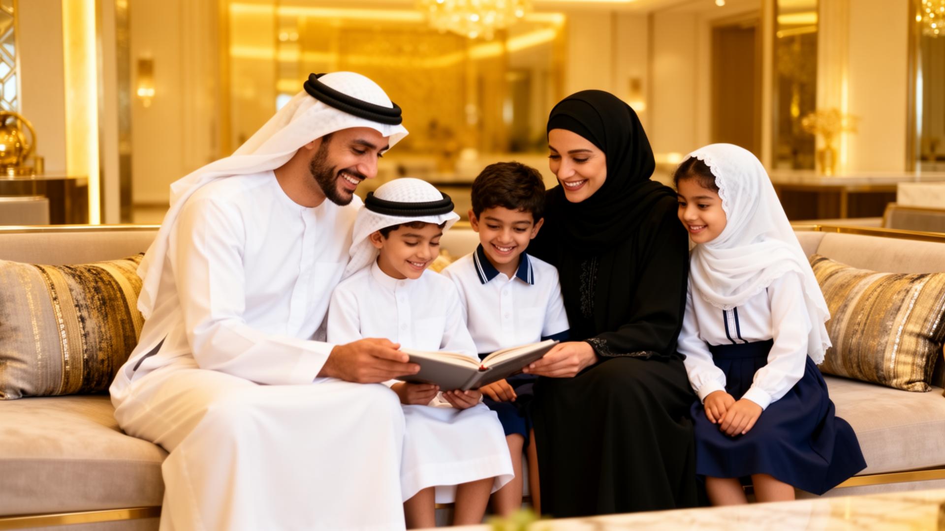 أسرة إماراتية - الأب والأم وطفلان من الحلقة الأولى والثانية يتعلمون معاً